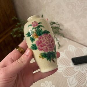 Vintage HOMCO Bud Vase Hand Painted Floral Design Made in Japan Crackled 4.5”